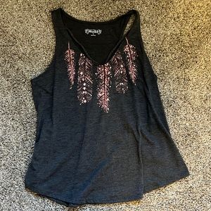 Mudd grey charcoal tank top sleeveless pink feathers